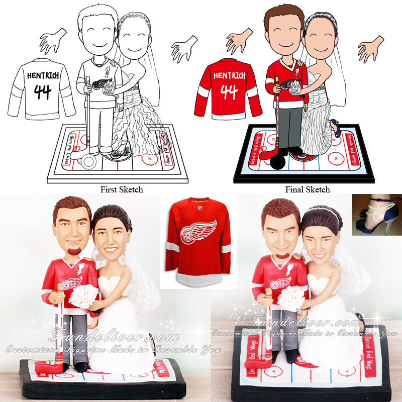 Red Wings wedding cake toppers